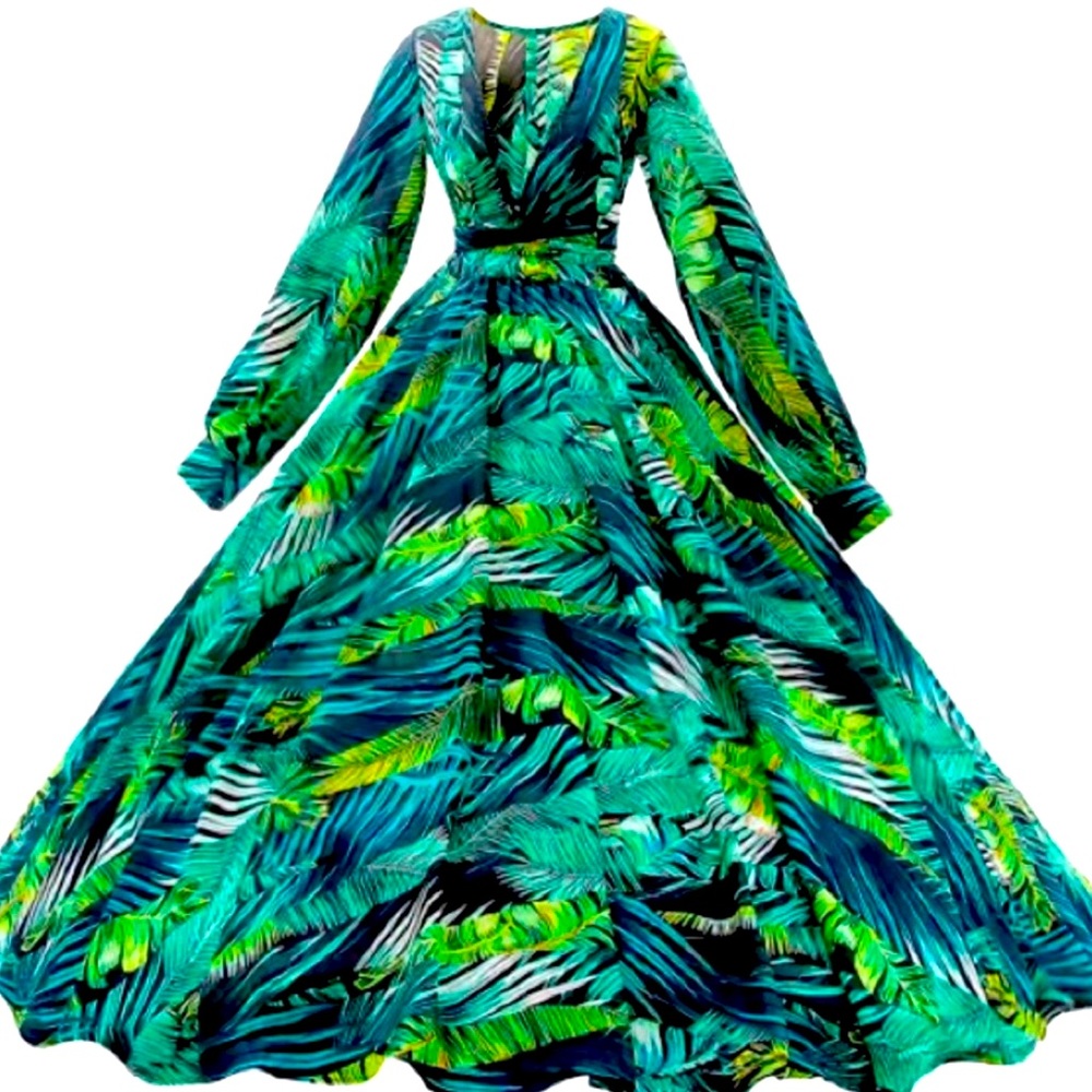 Palm Print Maxi Dress
